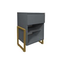 Mesa de Cabeceira Gaya 1 Gaveta Cinza Base Indústrial Dourada - Belliv Decor