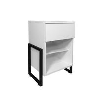 Mesa de Cabeceira Gaya Branco 1 Gaveta Base Metálica Preta - Belliv Decor Mesa de Cabeceira Gaya Branco 1 Gaveta Base Metálica Preta - Belliv Decor