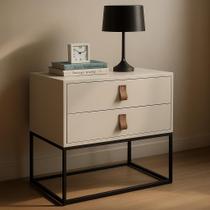 mesa de cabeceira grande para quarto de casal unic 60cm gavetas com puxadores em alça pés de metal estilo industrial