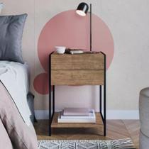 Mesa de Cabeceira Industrial com 2 Gavetas - Carvalho/Preto