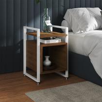 Mesa de Cabeceira Industrial Marrocos Ferro Branco e Tampo Amêndoa