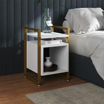 Mesa de Cabeceira Industrial Marrocos Ferro Dourado e Tampo Branco