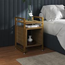 Mesa de Cabeceira Industrial Marrocos Ferro Dourado e Tampo Freijó