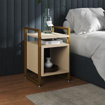 Mesa de Cabeceira Industrial Marrocos Ferro Dourado e Tampo Off-white