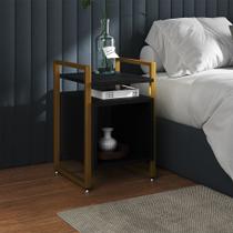 Mesa de Cabeceira Industrial Marrocos Ferro Dourado e Tampo Preto