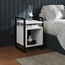 Mesa de Cabeceira Industrial Marrocos Ferro Preto e Tampo Branco