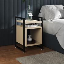 Mesa de Cabeceira Industrial Marrocos Ferro Preto e Tampo Off-white