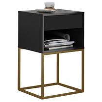 Mesa de Cabeceira Industrial Sofia Base de Aço 1 Gaveta Corrediça Telescópica e Nicho - LH Móveis