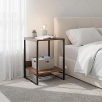 Mesa de Cabeceira Industrial Tókio Base de Ferro Preto Tampo Canela Madeira Decoração para Quarto
