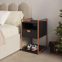 Mesa de Cabeceira Industrial Tókio com Gavetas em Ferro Cobre para Quarto - Tampo Preto Mesa de Cabeceira Industrial Tókio com Gavetas em Ferro Cobre para Quarto - Tampo Preto