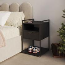Mesa de Cabeceira Industrial Tókio com Gavetas em Ferro Preto para Quarto - Tampo Preto Mesa de Cabeceira Industrial Tókio com Gavetas em Ferro Preto para Quarto - Tampo Preto