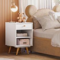 Mesa de Cabeceira Infantil 1 Gaveta 1 Prateleira Retrô Luna Branco Mesa de Cabeceira Infantil 1 Gaveta 1 Prateleira Retrô Luna Branco
