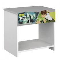 Mesa de Cabeceira Infantil 1 Gaveta Ben 10 Happy Pura Magia Branco/Cinza