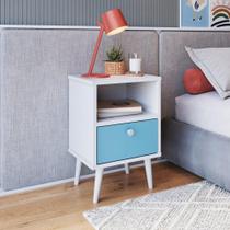 Mesa de Cabeceira Infantil 1 Gaveta Quarto Branco/Azul Mesa de Cabeceira Infantil 1 Gaveta Quarto Branco/Azul