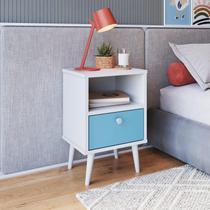 Mesa de Cabeceira Infantil 1 Gaveta Quarto Branco/Azul