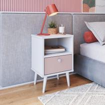 Mesa de Cabeceira Infantil 1 Gaveta Quarto Branco/Rosa Mesa de Cabeceira Infantil 1 Gaveta Quarto Branco/Rosa