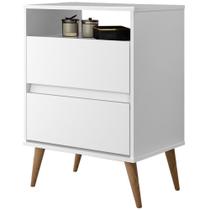 Mesa de Cabeceira J&A Móveis Lotus retrô 2 gavetas e 1 nicho Branco Brilho Mesa de Cabeceira J&A Móveis Lotus retrô 2 gavetas e 1 nicho Branco Brilho