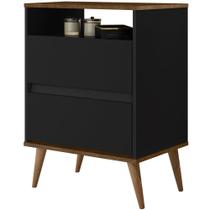 Mesa de Cabeceira J&A Móveis Lotus retrô 2 gavetas e 1 nicho Preto Jequitibá Mesa de Cabeceira J&A Móveis Lotus retrô 2 gavetas e 1 nicho Preto Jequitibá