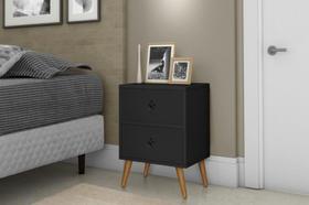 Mesa de cabeceira jade retrô pés palito cor preto fosco 2 gavetas últimas unidades