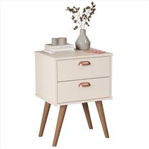 Mesa de Cabeceira Janus Off White 2 Gavetas Pés Palito Retrô Sal