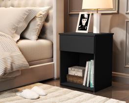 Mesa de Cabeceira Jasmim com 1 gaveta para quarto de solteiro ou casal - Preto