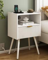 mesa de cabeceira JOONEE Branco com Tomada e Gaveta de Armazenamento