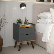 Mesa de Cabeceira Juma Moderna com 2 gavetas para quarto - Cinza com Freijó
