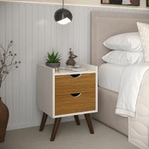 Mesa de Cabeceira Juma Moderna com 2 gavetas para quarto - Off White com gavetas Freijó