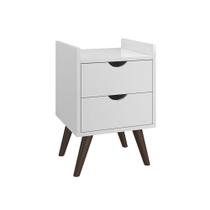 Mesa de Cabeceira Juma Quarto Retrô Pés Anti Umidade 2 Gavetas Cor Branco