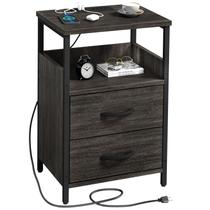 Mesa de cabeceira KHLJJU com estação de carregamento 2 em 1 gaveta cinza Mesa de cabeceira KHLJJU com estação de carregamento 2 em 1 gaveta cinza