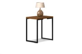 Mesa de Cabeceira Lateral de Sofá Estilo Industrial Aço Tampo MDF Preto/Canela