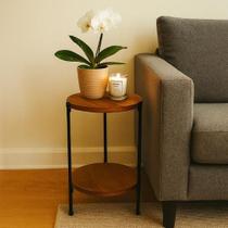 Mesa De Cabeceira Lateral Decorativa Sofá Redonda Estilo Industrial P Sala Quarto Cabeceira Madeira Imbuia E Ferro