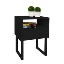 Mesa de Cabeceira Lateral Nicho com Gaveteiro Square Preto Laca