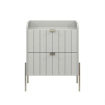 Mesa de Cabeceira Lateral Off White Para Quarto Moriah 45cm Pés em Ferro Estilo Moderno Champagne