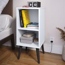 Mesa de cabeceira lateral quarto casal com prateleira retrô nicho cor Branca