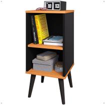 Mesa de cabeceira lateral quarto casal e solteiro com prateleira retrô nicho cor Preto Cinamomo