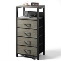 Mesa de cabeceira Lazzanto com USB-C e tomadas AC, 4 gavetas, cinza