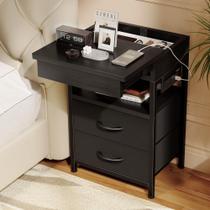 Mesa de cabeceira Lazzanto Hidden Drawer Charging Table preta Mesa de cabeceira Lazzanto Hidden Drawer Charging Table preta