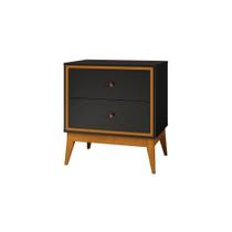 Mesa de Cabeceira LC Estilo Retrô 2 Gavetas Cor Off Preto / Cedro Mesa de Cabeceira LC Estilo Retrô 2 Gavetas Cor Off Preto / Cedro
