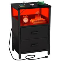 Mesa de cabeceira LED KHLJJU com estação de carregamento, portas USB pretas