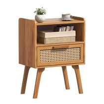Mesa de Cabeceira Lerliuo em Rattan com Gaveta Cor Marrom Chá