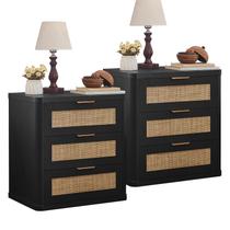 Mesa de Cabeceira LEYAOYAO em Rattan com 3 Gavetas 58 cm Mesa de Cabeceira LEYAOYAO em Rattan com 3 Gavetas 58 cm