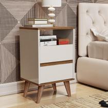 Mesa de Cabeceira Like pés em madeira com 2 gavetas e nicho - cores