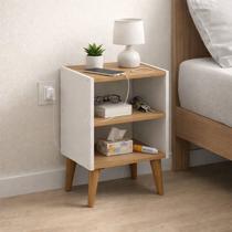 Mesa de Cabeceira Lim - 56x36x29,5cm - Cor Branco Castanho Mesa de Cabeceira Lim - 56x36x29,5cm - Cor Branco Castanho