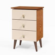 Mesa De Cabeceira Liv Para Quarto Com 3 Gavetas Retrô Pés Palito - Nature / Off White