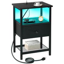 mesa de cabeceira LOAKEKEL HETS01BK-1 com LED e Estação de Carregamento USB Preto mesa de cabeceira LOAKEKEL HETS01BK-1 com LED e Estação de Carregamento USB Preto