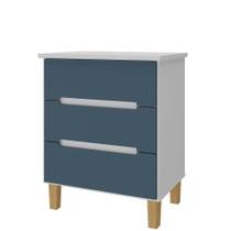 Mesa de Cabeceira Logan 3 Gavetas cor Branco e Azul 63 cm - 73098