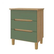 Mesa de Cabeceira Logan 3 Gavetas cor Olmo e Verde 63 cm - 72418