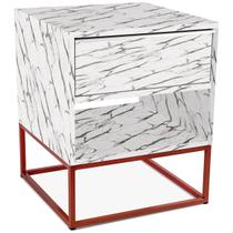 Mesa de Cabeceira Lonova Quarto Design Industrial Aço e MDF com Gaveta Cobre Vulcano