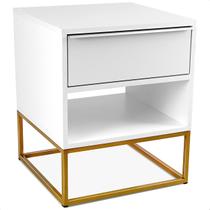 Mesa de Cabeceira Lonova Quarto Design Industrial Aço e MDF com Gaveta Dourada Branca - Genus Móveis